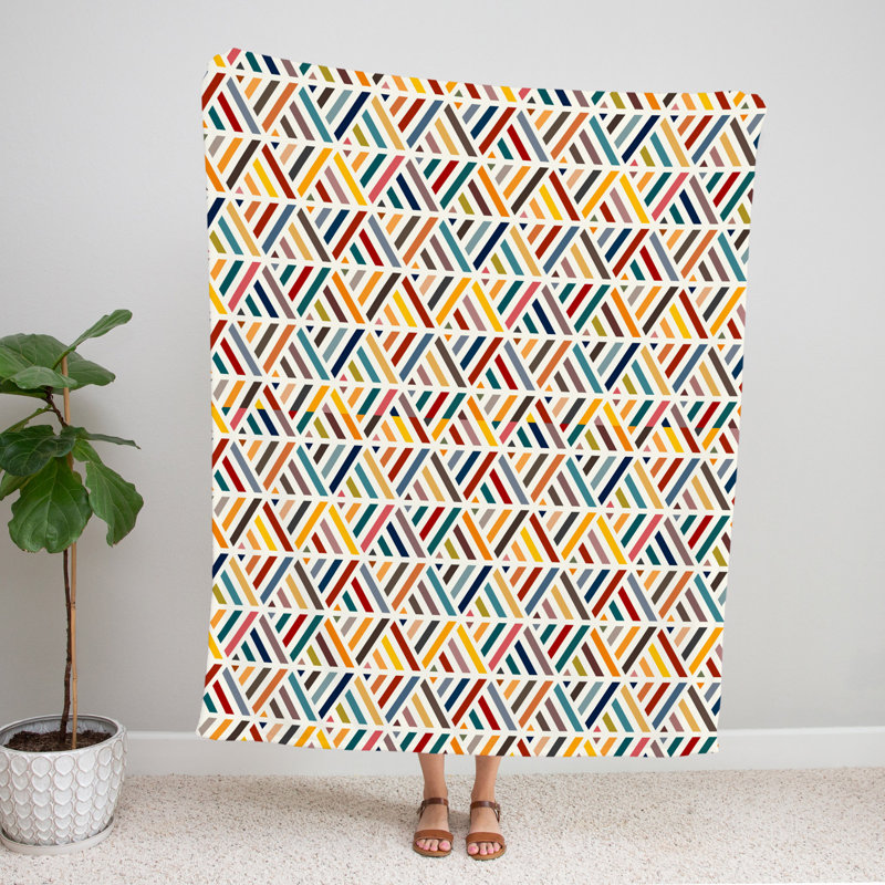 Throw Blanket, 68" W x 80" L, Abstract, Red/Orange/Blue