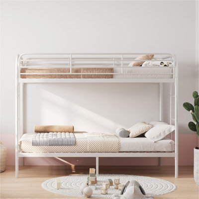 Lit superposé avec échelle et lit superposé en métal à garde-corps haut, espace de rangement, silencieux, taille simple sur simple, blanc