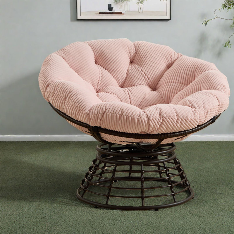 Smooth Swivel Accent Chair, Steel Rattan & Corduroy, Modern Indoor-outdoor Comfort