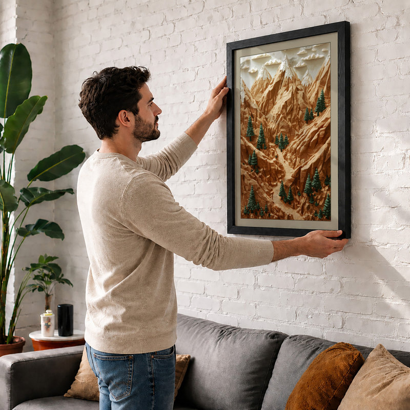 Mountains in Relief Rustic - Framed Print, Walnut, A1 - 84.1 x 59.4 cm