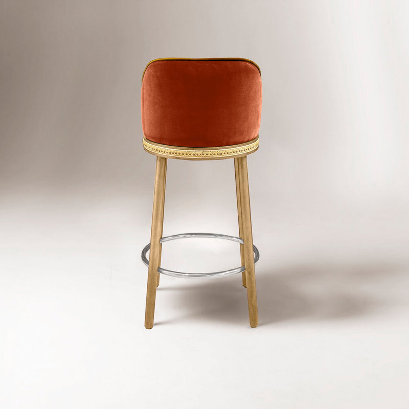 Tabouret de bar et de comptoir Alma, Nickel poli, Feu, Tabouret de comptoir (siège d'une hauteur de 27 p