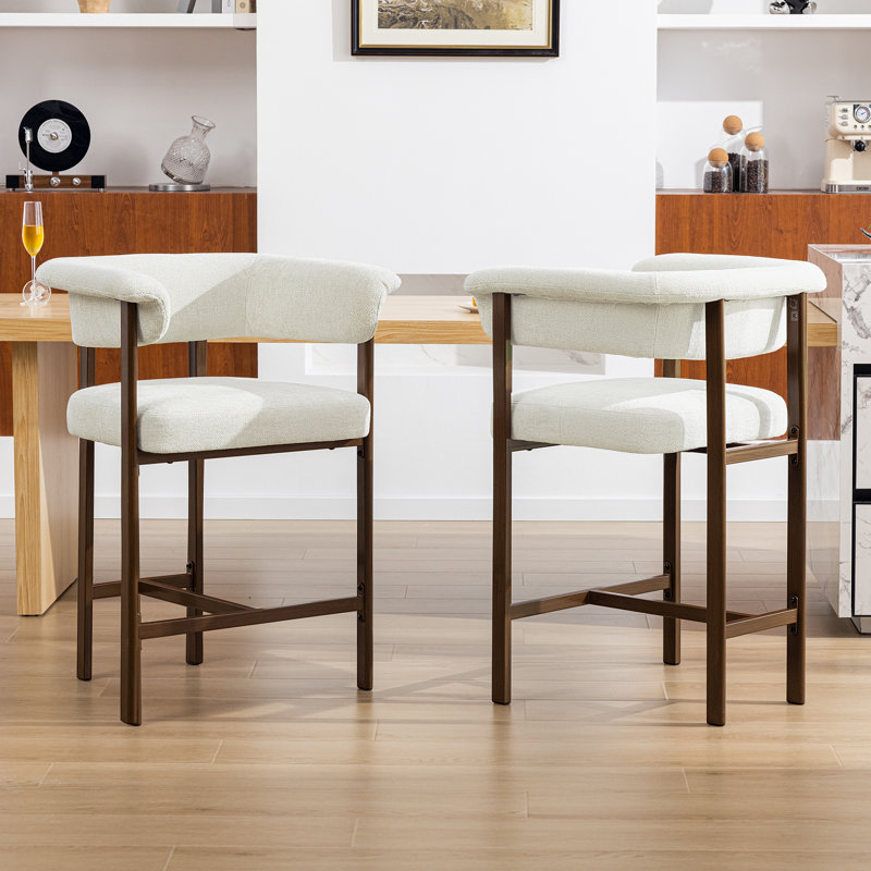 Upholstered 26" Counter & Bar Stool with Metal Legs, 2, Beige