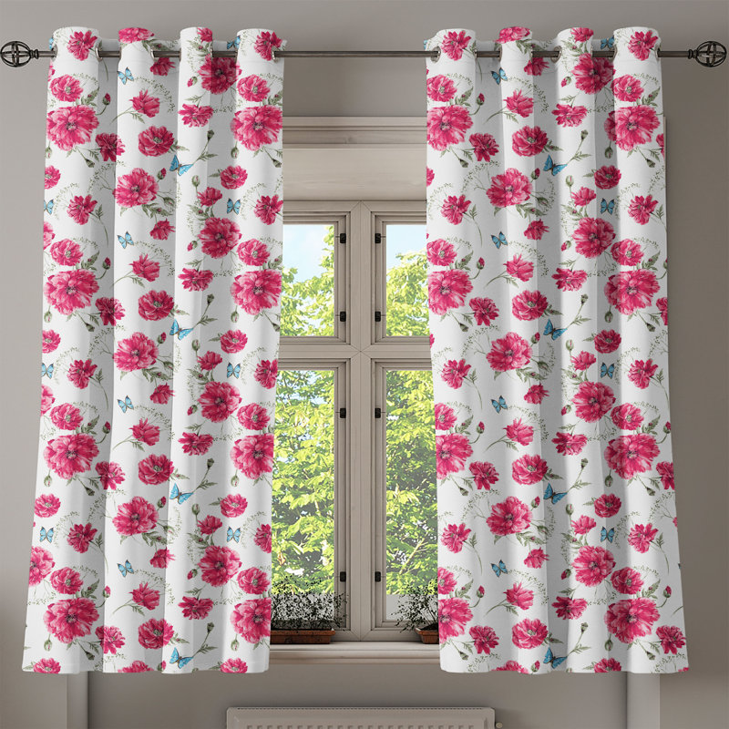 Rideau décoratif à œillets 2 panneaux Butterfly, 50 po x 96 po, rose vert réséda, bleu, L 50 po x L 54 po