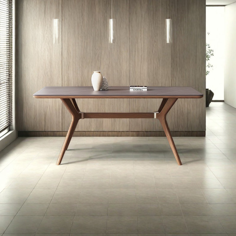 Rectangular rock slab dining table, 29.52"H x 55.11"L x 31.49"W