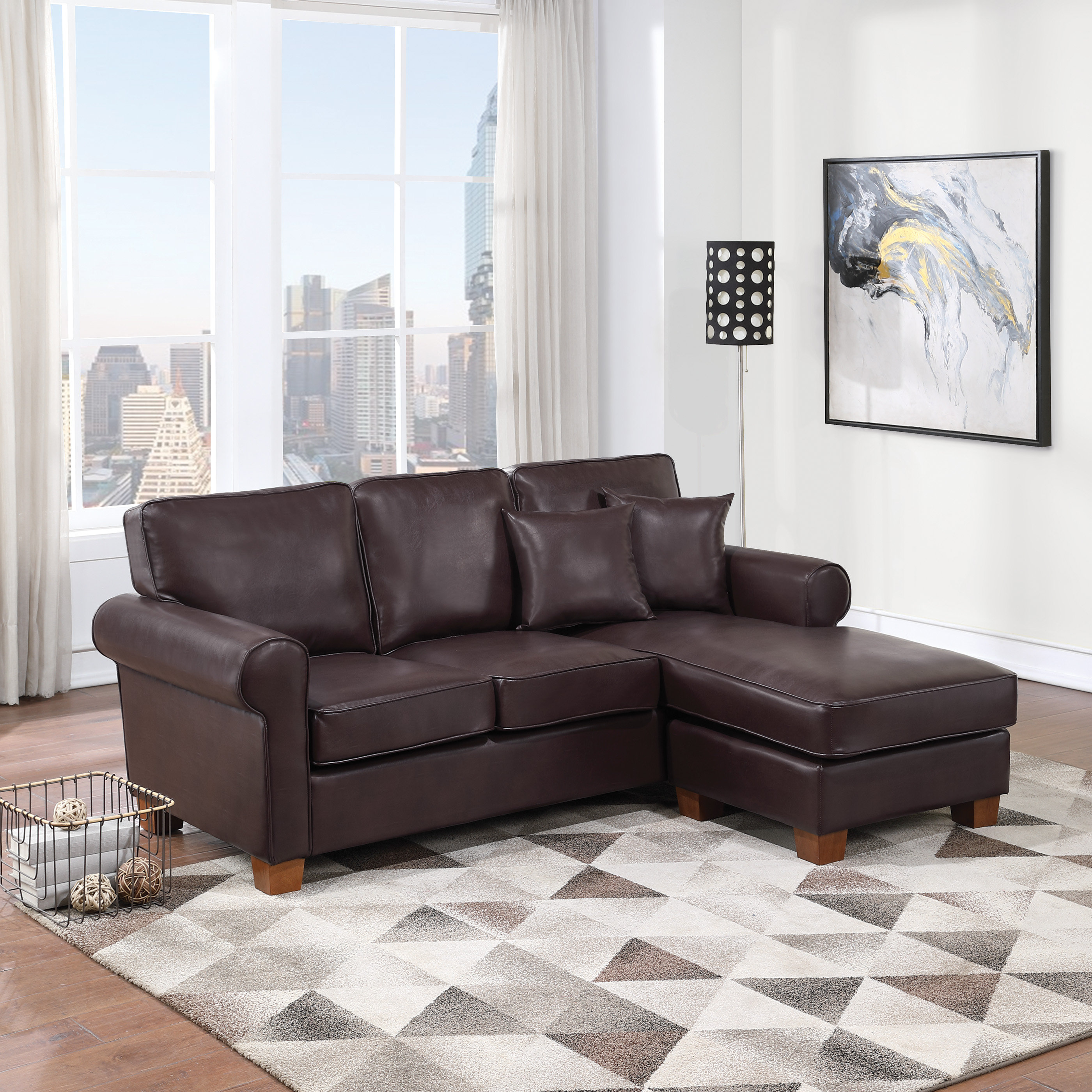 Lark Manor™ Gengler 76.5" Wide Faux Leather Reversible Sofa & Chaise