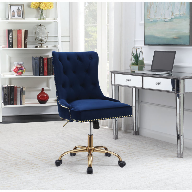 Fauteuil de conférence en velours Troy, Bleu, Laiton