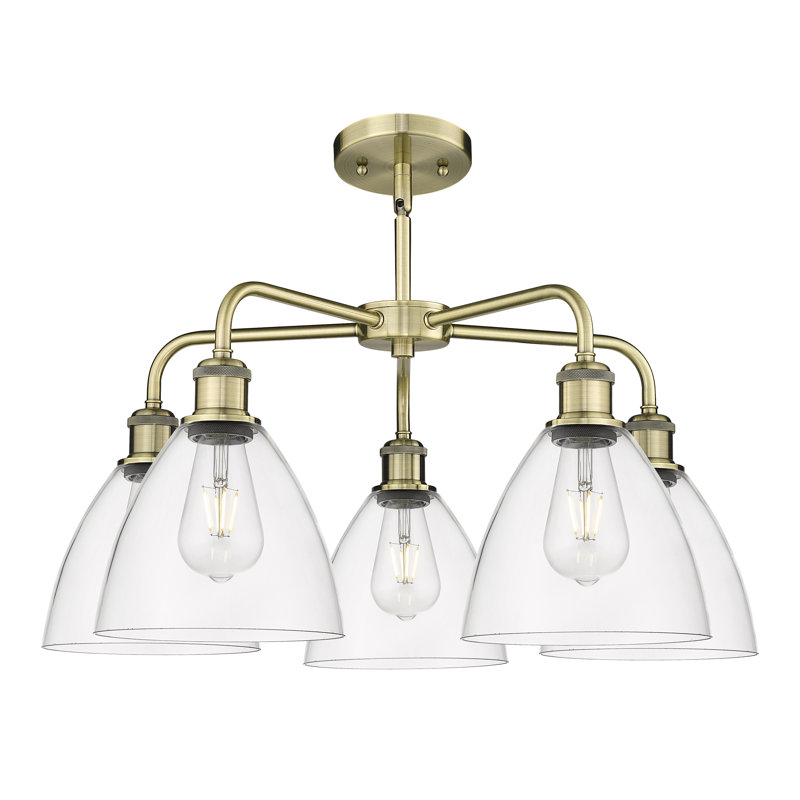 Lustre en forme de dôme à 5 lumières Amenda, Clair, Laiton antique