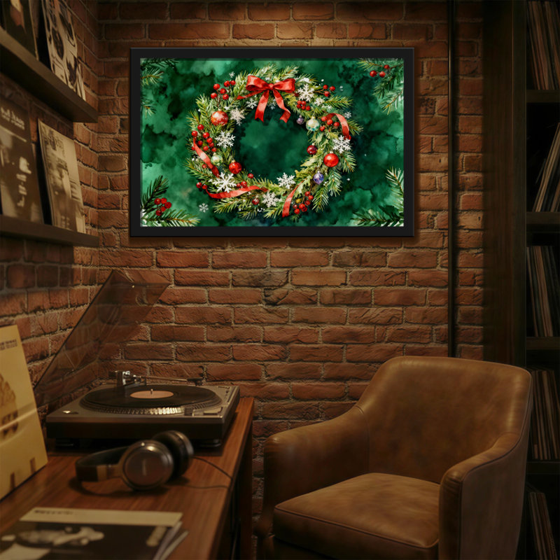 Couronne de Noël avec ruban rouge et baies, H 16 po x l 24 po