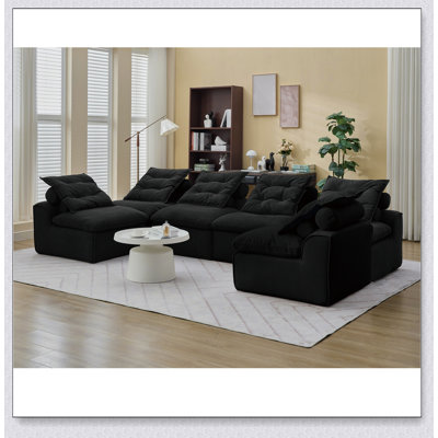 Modular Sofa No Armrests DIY - Friendly Corduroy Neck Lumbar Pillows 6 - Seater Reading and Relaxation