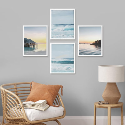 «Tropical Island Landscape», ensemble de 4 impressions de décorations murales encadrées sur papier, 4 pièces