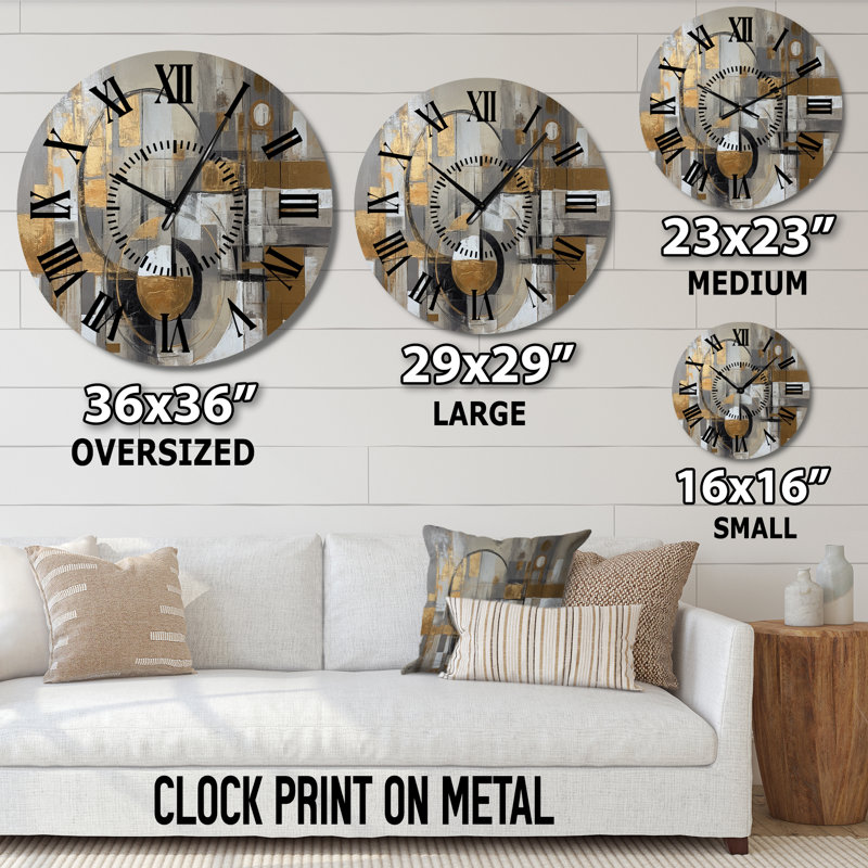 Horloge murale moderne or et grise Simplicity I - Modern Mid-Century, Surdimensionné