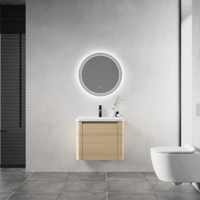Meuble-lavabo mural avec lavabo en céramique blanche et porte à fermeture en douceur, emballage KD