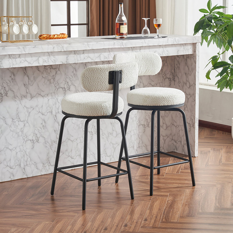 Ensemble de tabourets de bar rembourrés en métal avec accoudoirs Boucle, Blanc