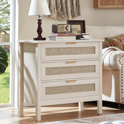 31.5" Wide Rattan Nightstand with Three Drawers
