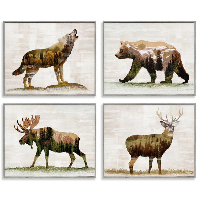 «Woodland Animals», ensemble de 4 giclées par Amber Sterling, H 16 po x l 20 po, Estampe numérique Farmhouse