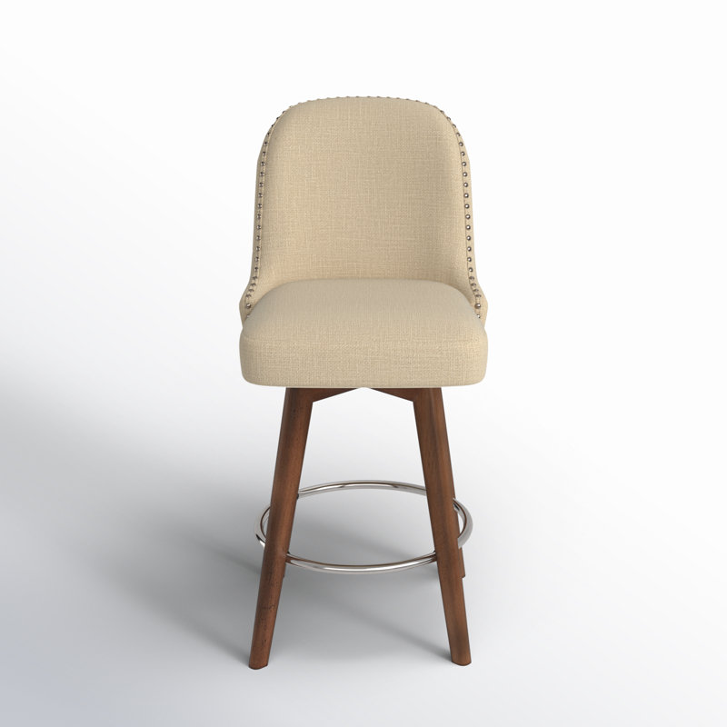 Tabouret capitonné à boutons Kobe, Naturel, Tabouret de comptoir (hauteur d'assise de 25,5 po)