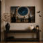 Tableau mural sur toile gothique automnale représentant un tourbillon d'étoiles bleu foncé au-dessus d'une toile représentant un vortex d'étoiles bleu foncé sur fond d'Halloween.-2124238671