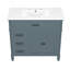 Meuble-lavabo autoportant bleu de 36 po, lavabo encastré en bois massif et en céramique, une armoire, deux tiroirs, poignées en métal, mélange de revêtement antitache, noir rétro lisse facile à entretenir