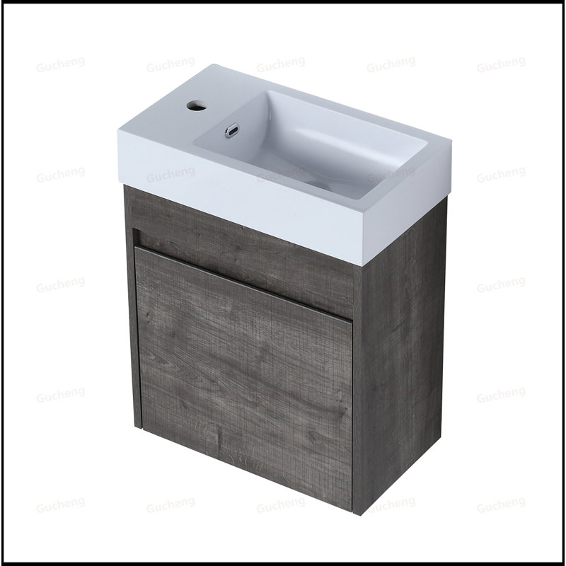 Meuble-lavabo mural 18 po avec lavabo en céramique, Gris
