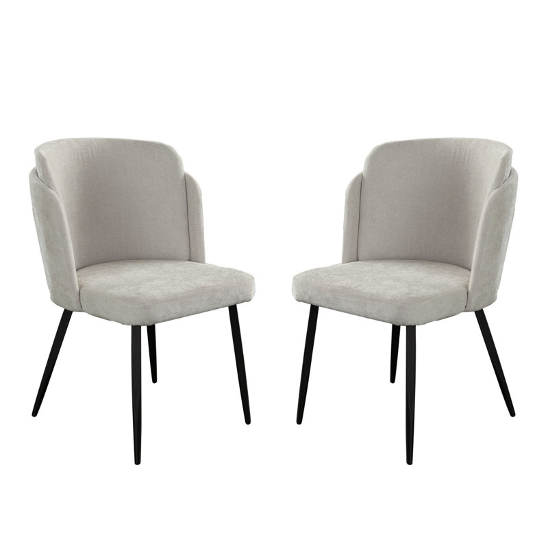 Ensemble de 2 chaises d'appoint Griz, dossier incurvé, polyester blanc crème, noir