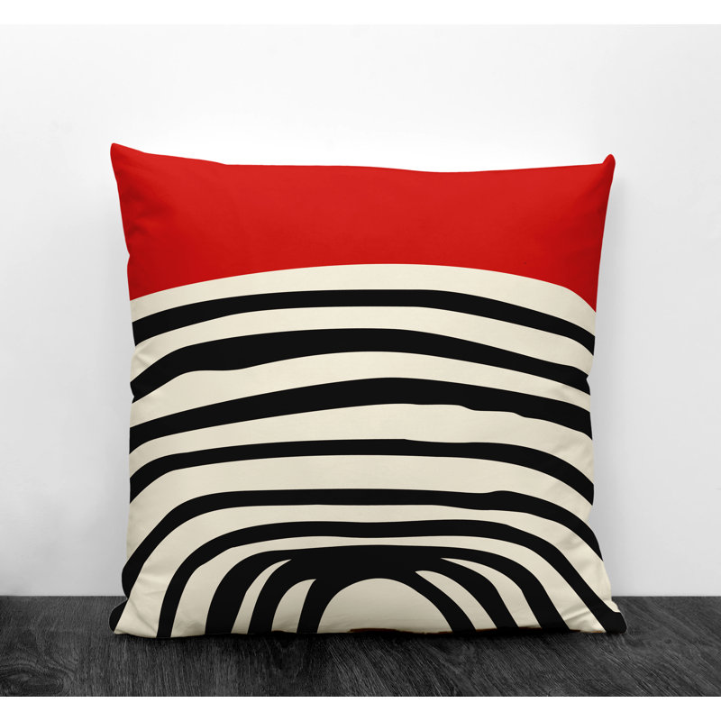 Izzy Abstract Outdoor Reversible Throw Pillow, Red/Off White/Black, 19" x 19"