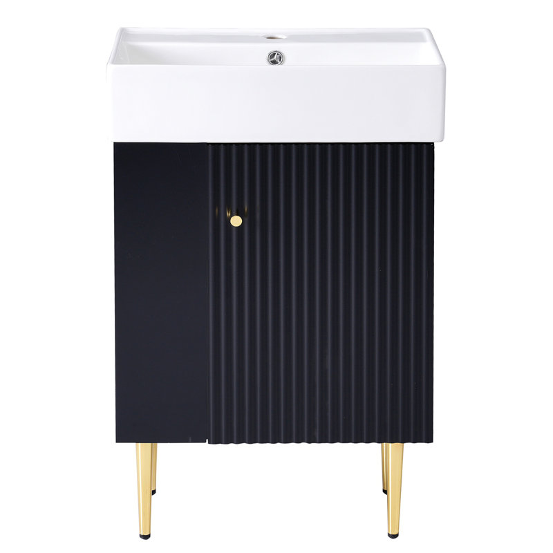 Meuble-lavabo 21,6 po, armoire combinée, meuble de rangement pour salle de bain, lavabo simple en céramique, rangement à gauche