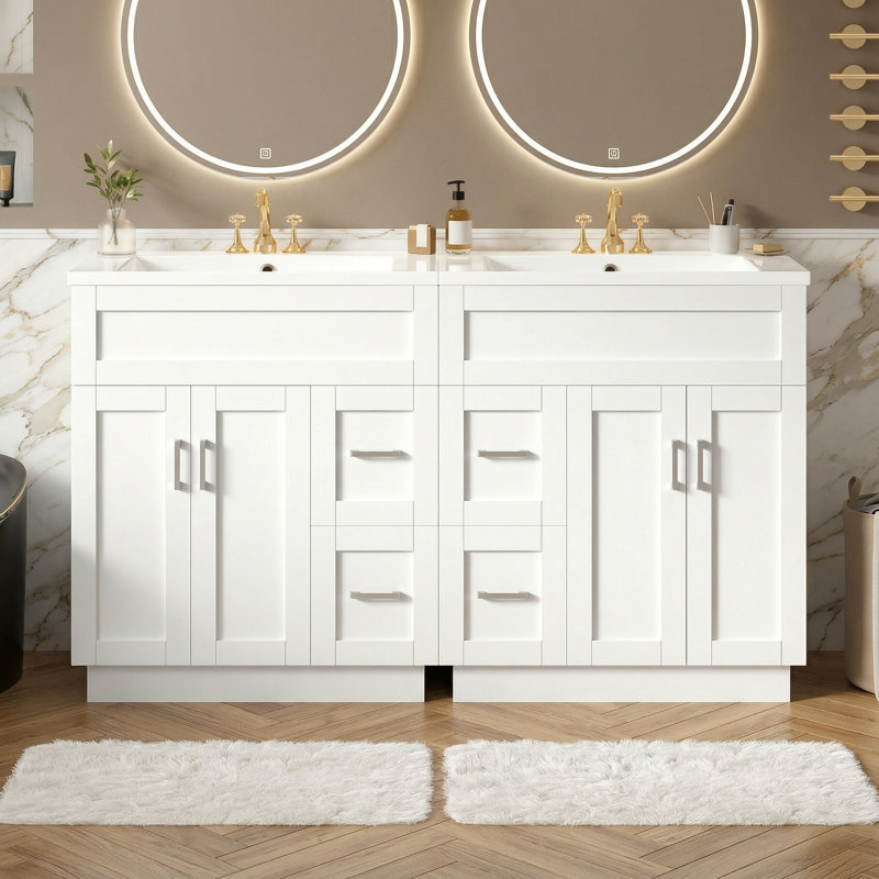60" Double Bathroom Vanity Set with Sinks, 8 Storage Compartments, Soft-Close