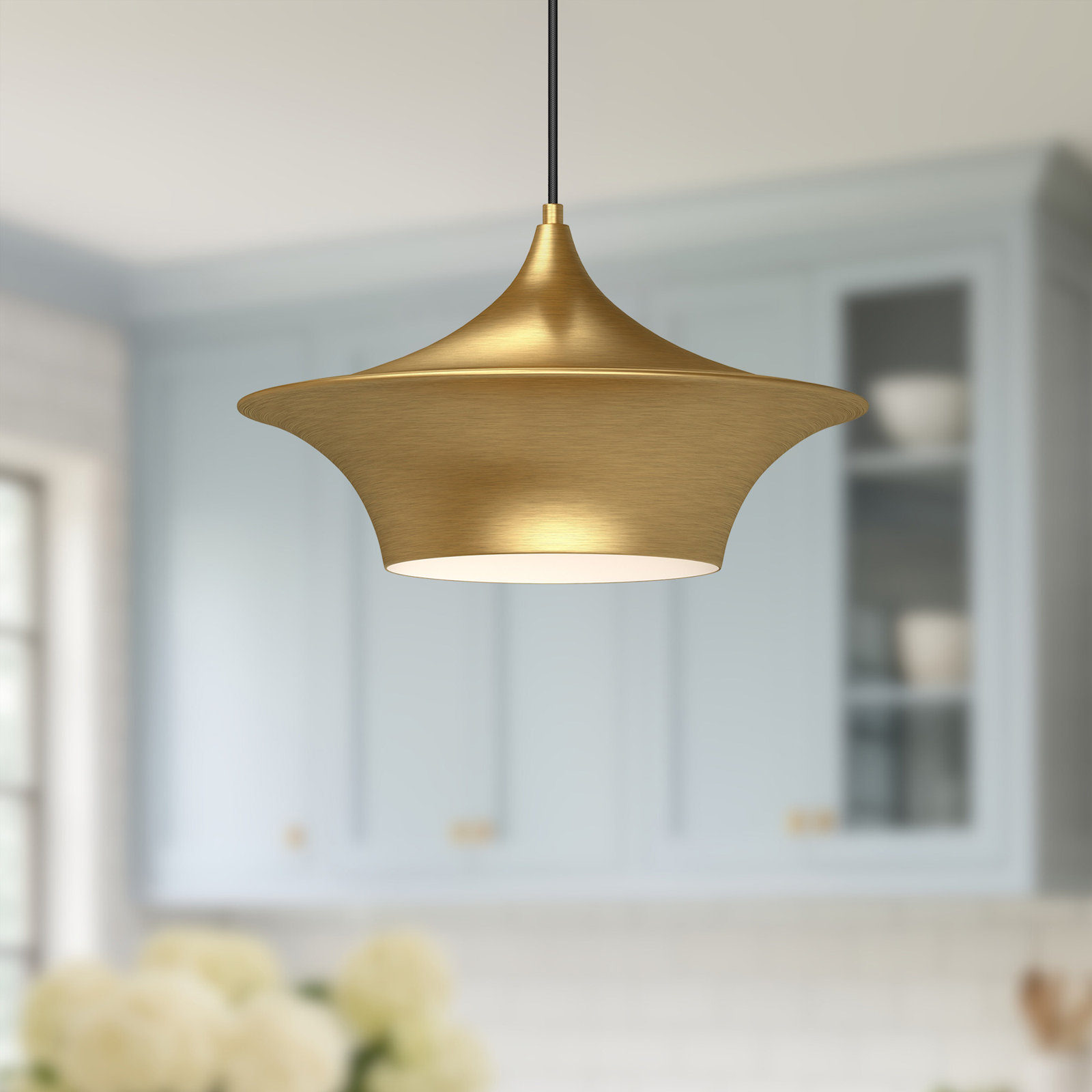 Alexia Single Light Metal Pendant, Brushed Gold, 84.25" H x 16" W x 16" D