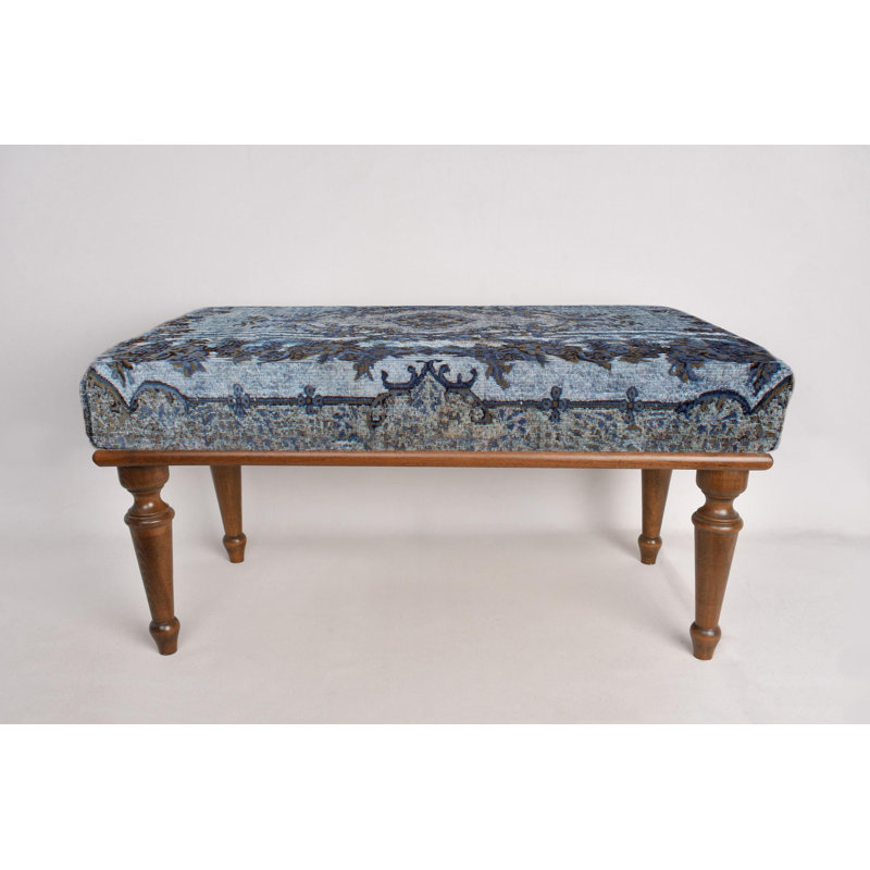 Cotton Upholstered Bench, Brown, 45cm H x 120cm W x 45cm D