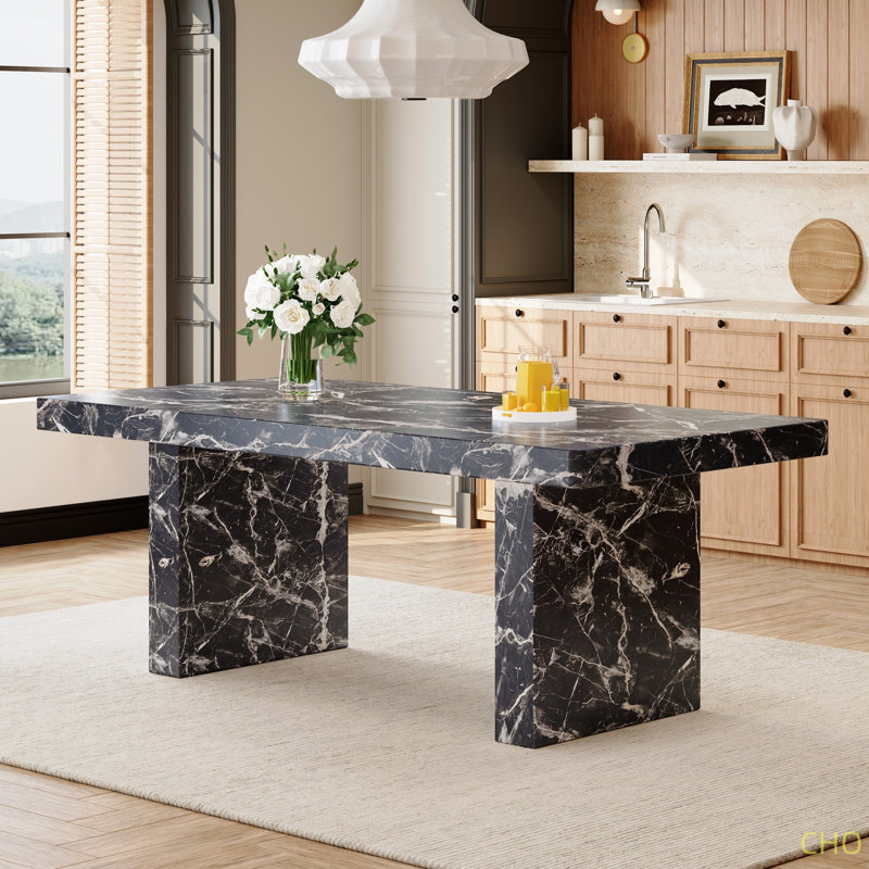 Table de salle à manger luxueuse en bois aggloméré de 78,7 po x 39,4 po x 29,9 po avec un plateau de 3,5 po d'épaisseur - un choix de luxe subtil pour votre maison Créez votre espace de luxe exclusif et discret