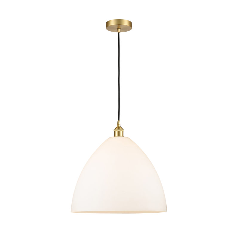 Luminaire suspendu en forme de dôme à 1 lumière Bluford, Blanc, H 17,75 po x l 16 po x P 16 po, Or satiné