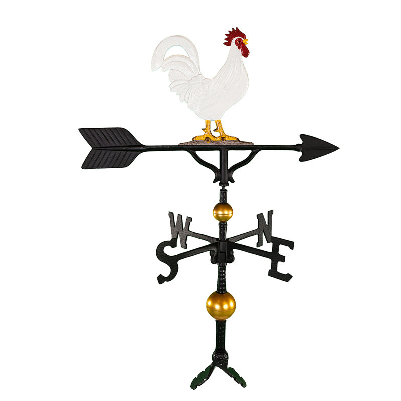 32-Inch Black and Gold Cast Aluminum Rooster Weathervane