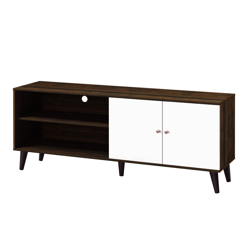 Mid-Century Modern Entertainment Centre For 70-79" Tv, 2 Shelves & 1 Cabinet, White Walnut Elegant + Tv Stand, Capacity, Concealed Cabinet