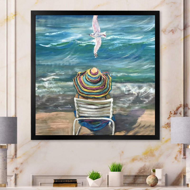 " Dreaming On Ocean Waves Beach ", Black Picture Framed, 30" H x 30" W