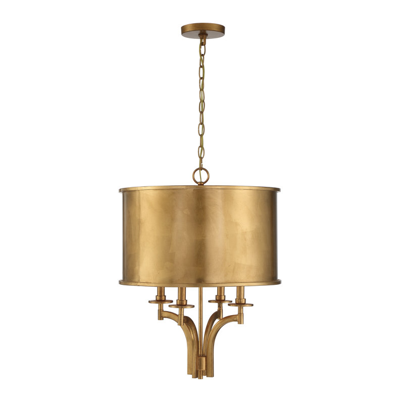 Alejo 4 - Light Lantern Drum Chandelier, Gold Foil Sticked