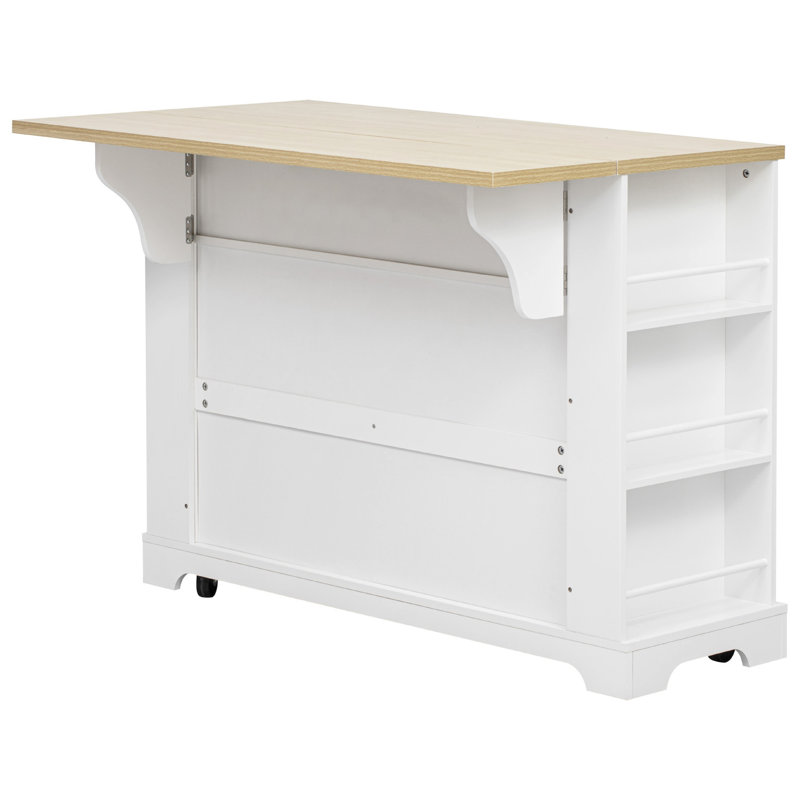 Îlot de cuisine avec 6 tiroirs, rangement pour poubelle coulissante, îlot de cuisine sur roulettes à 5 roulettes avec abattant, prise de courant, 5 tablettes latérales ouvertes pour la cuisine, la salle à manger, blanc