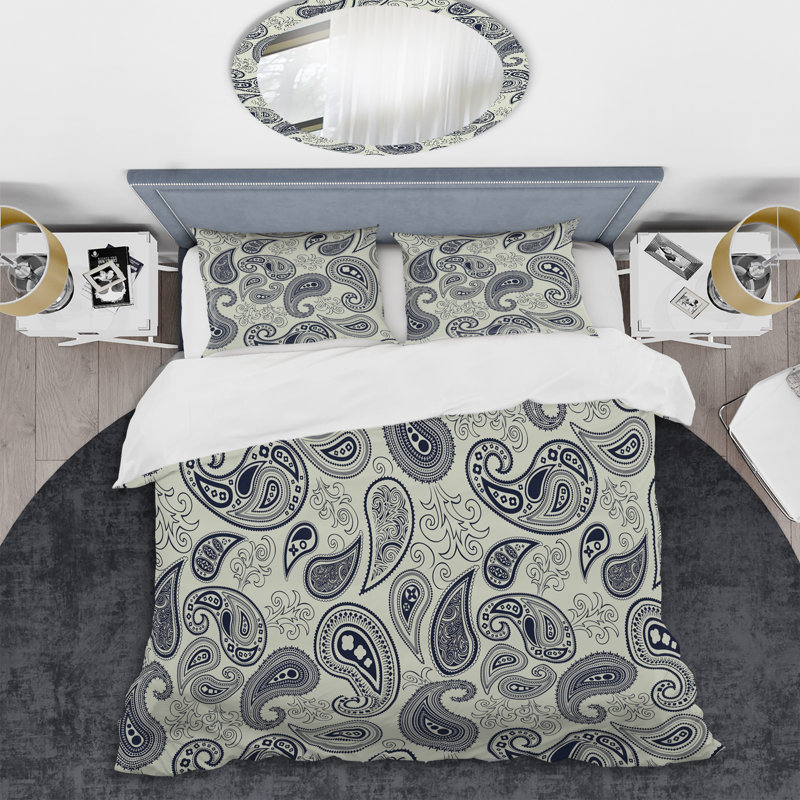 Cachemire gris floral - ensemble de housse de couette abstrait - microfibre de polyester