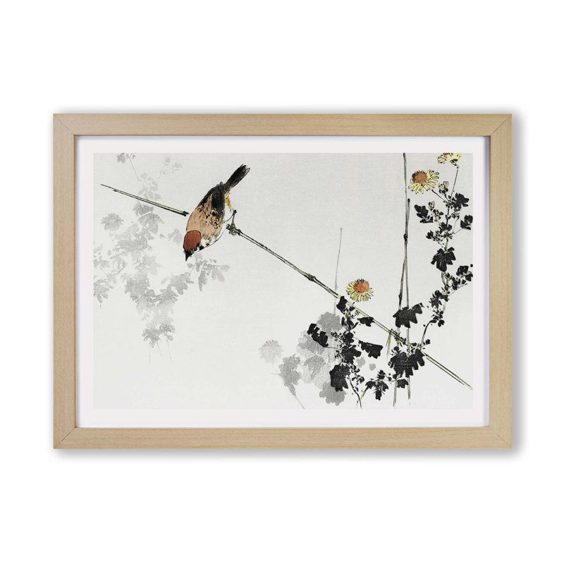 Japanese Swallow Bird by Watanabe Seitei - Framed Print, 45cm H x 63cm W x 2cm D, Oak