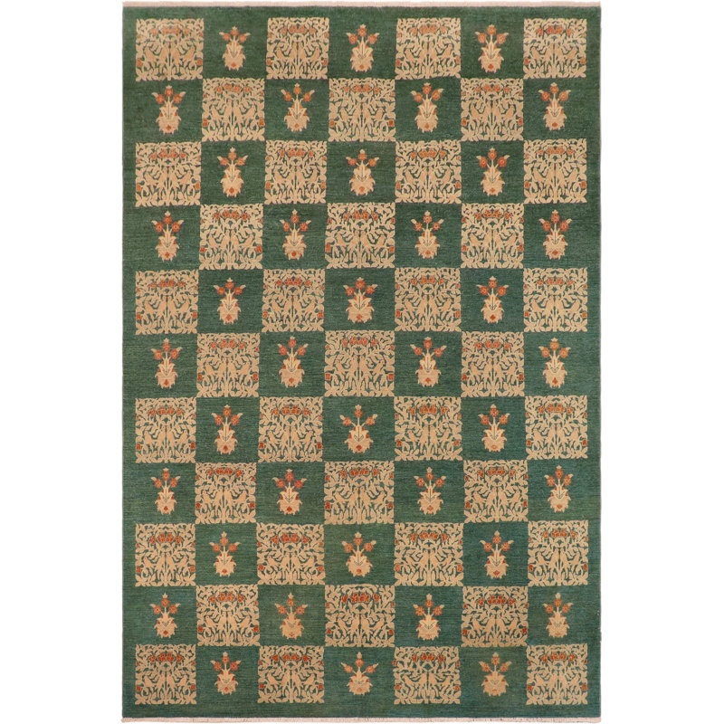 Tapis unique vert / brun clair 9 pi 0 po x 12 pi 3 po Kellyanna par Arshs Fine Rugs