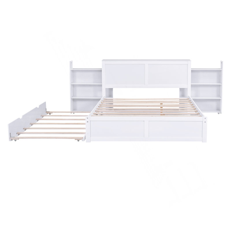 Grand lit plateforme avec rangement et tablettes gigognes TG, blanc, Queen