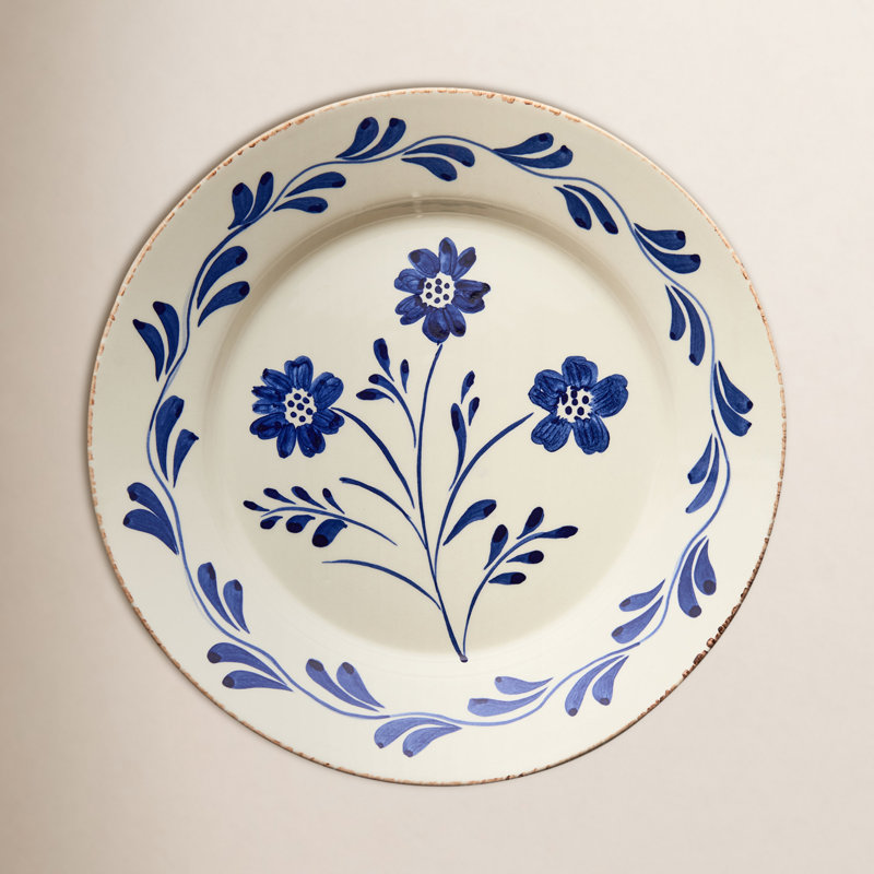 Assiette plate Casa Nuno, bleu et blanc, vignes, 3 fleurs / vignes, ensemble de 2