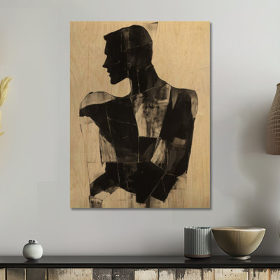 Silhouette fracturée - Portrait noir abstrait, impression décorative sur bois