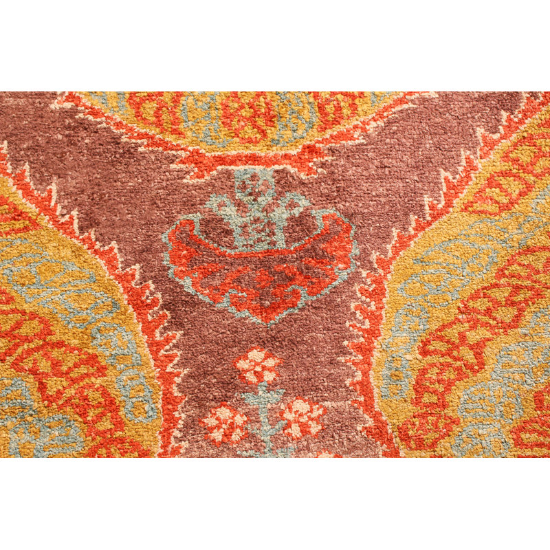 One-of-a-Kind Hand-Knotted 1970s Green/Orange 5'11" x 6'8" Silk Area Rug