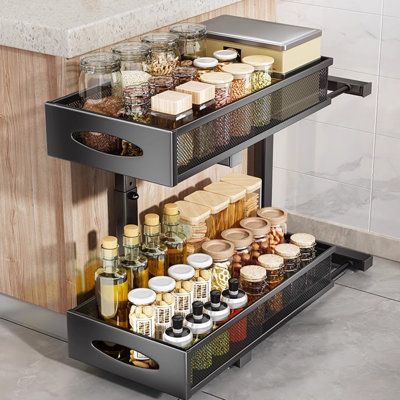 2 Tier Under Sink Storage Organiser With Mesh Drawers, Pull Out Cabinet Organizer Baskets, Multi-purpose Sliding Cabinet Basket Organizer, Pull Out Cabinet Shelf, Under Sink Organizer