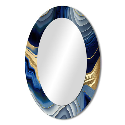 Vibrant Blue And Gold Flow Art I - Modern Oval Wall Mirror