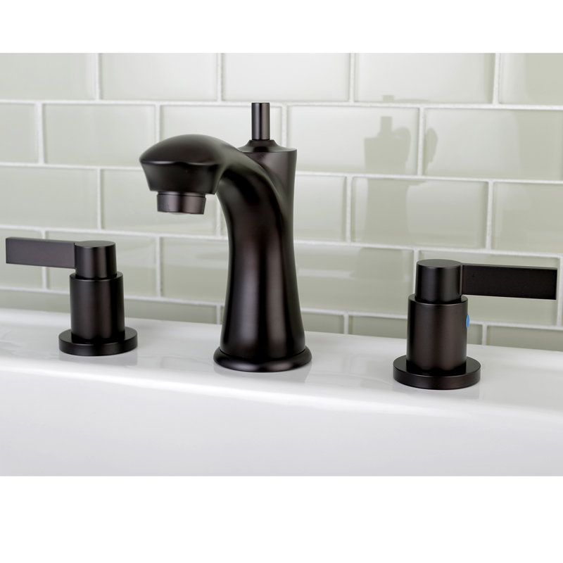 Kingston Brass NuvoFusion Two-Handle 3-Hole Deck Mount Widespread Bathroom Faucet with Retail Pop-Up Drain, Oil Rubbed Bronze