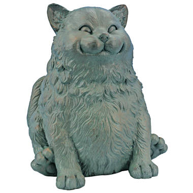 Cast Stone Happy Fat Cat Garden Statue - Antique Gray