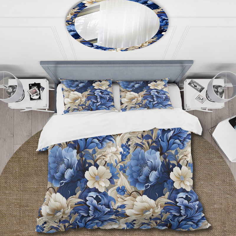 Ensemble de housse de couette Cobalt Blue Art Nouveau Victorian, Housse de couette pour très grand lit et 2 très