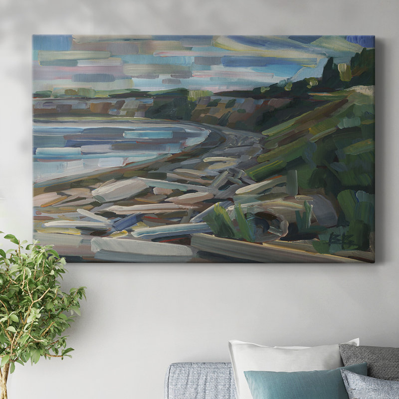 Tôt le matin sur la plage, toile tendue avec châssis, H 18 po x l 27 po