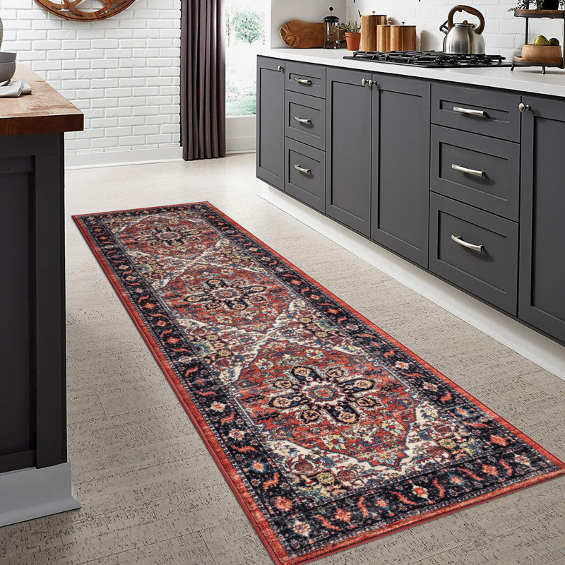 Lyanne Washable Non-Slip Medallion Rust Area Rug, Runner 2'2" x 7'